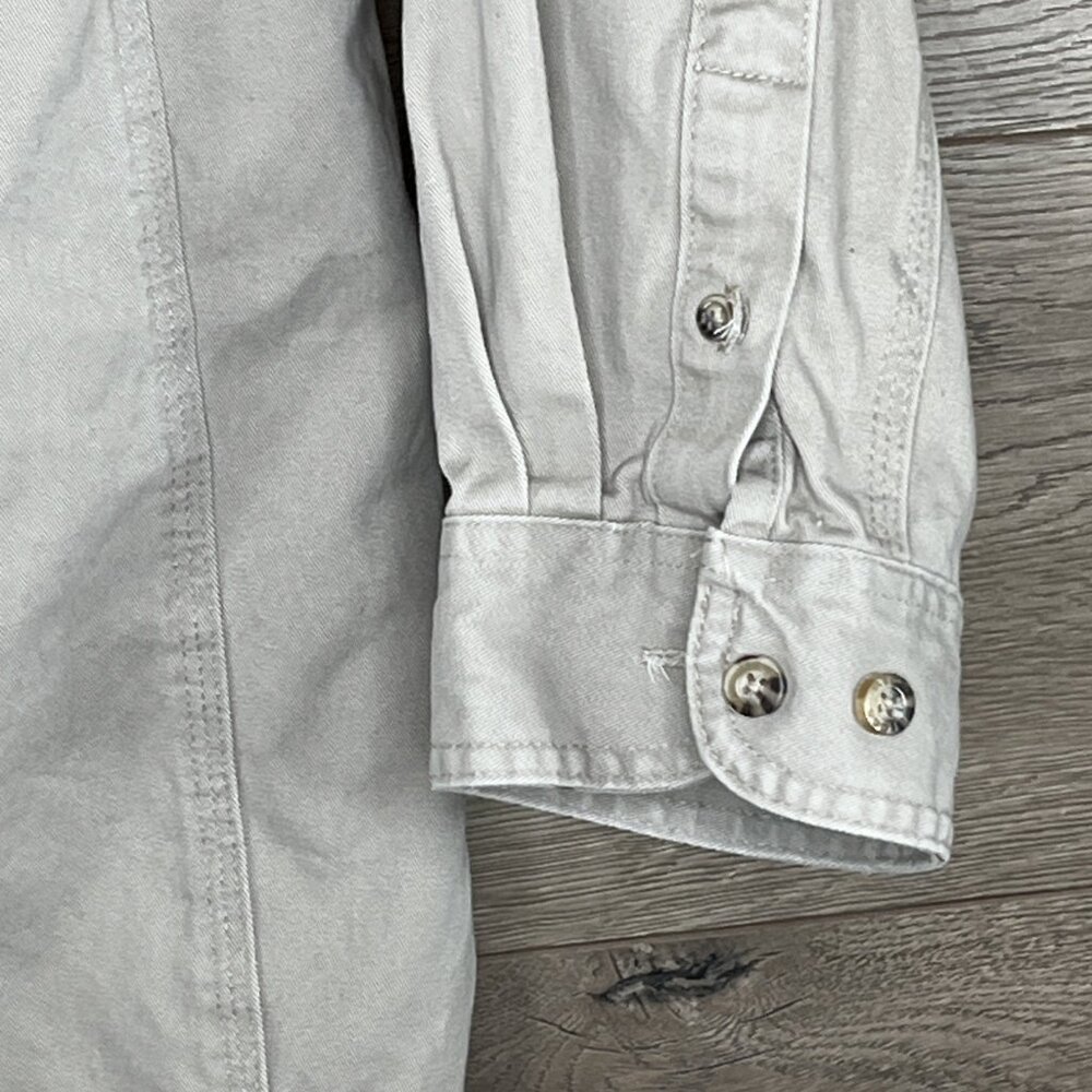 Wrangler Riggs Workwear Button Down Shirt Mens Lg Button Up Pocket Taupe Khaki - Picture 3 of 11